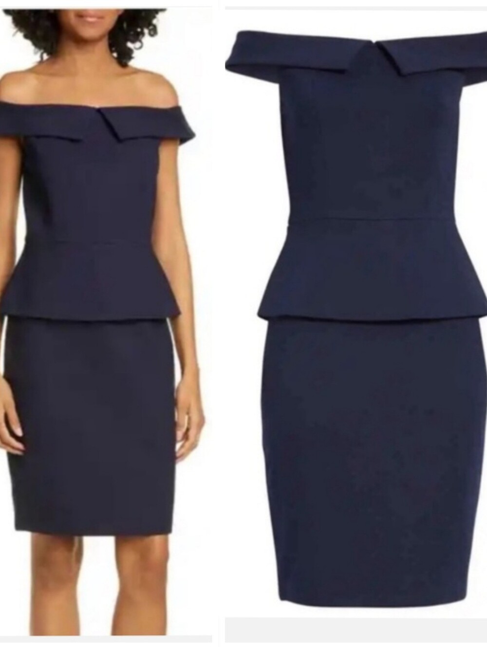 Ted Baker Laetita Navy Off The Shoulder Peplum Dress Size 2